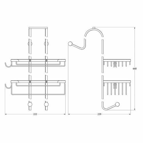 Полочка-решётка с крючками двухъярусная навесная, размер 20 х 20 см, хром — изображение 2