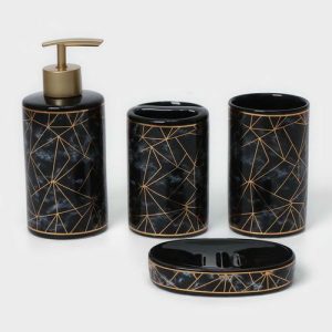 Набор аксессуаров для ванной комнаты «Лофт», 4 предмета (дозатор 250 мл, мыльница, 2 стакана), цвет чёрный