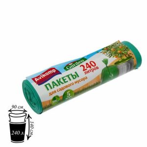 Мешки для для садового мусора, 240 л, 90x140 см, 45 мкм, ПВД, 5 шт, цвет зелёный