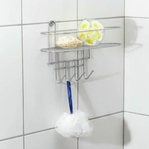 Полка для ванной овальная, 4 крючка, 33x12,5x21 см, цвет хром