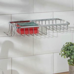 Подставка для губок и моющего средства навесная, 2 крючка, 26x11,5x4 см, нержавеющая сталь, цвет хром