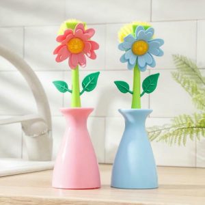 Щётка для посуды «Цветок», 7,5x6x25 см, цвет МИКС