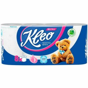 Туалетная бумага Kleo Ultra, 3 слоя, 8 рулонов, с перфорацией и тиснением, белая