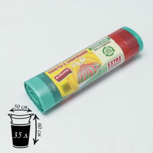 Мешки для мусора «ПОЛОСАТИКИ», 35 л, с завязками, 50x60, 10 мкм, ПСД, 15 шт/уп, цвет красный, зелёный