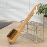 Щётка для гриля, 28x5x1,6 см, бук, латунный ворс, 54 пучка, скребок из нержавеющей стали