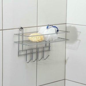 Полка для ванной прямая, 4 крючка, 33x12,5x21 см, цвет хром