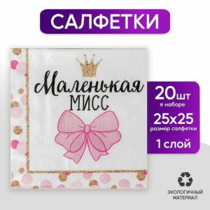 Cалфетки «Маленькая мисс», 25х25 см, набор 20 шт