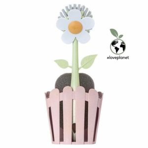 Щётка для посуды FLORGANIC PINK, губка на подставке
