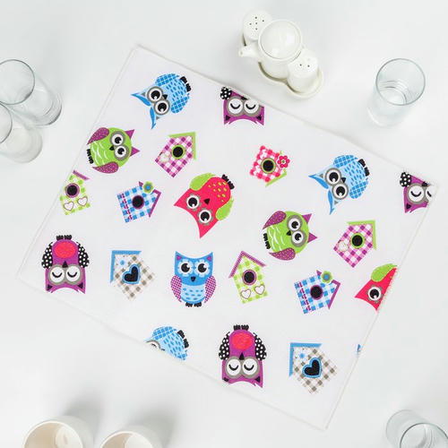 Коврик для сушки посуды Доляна «Совушки», 38x51 см, микрофибра