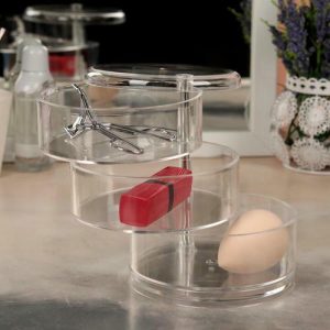 Бокс для маникюрных/косметических принадлежностей, 3 выдвижных секции, 11,5 x 11,5 x 13,5 см, цвет прозрачный