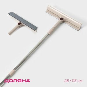 Окномойка со стальной ручкой Доляна, 28x6x115 см, насадка микрофибра