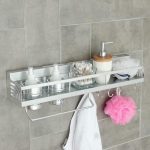 Полка откидная с держателем полотенец, с 2 стаканами, 8 крючков, 58,5x17,5x12 см, алюминий