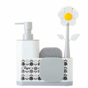 Щётка для мытья посуды Flower Power, в комплекте с губкой и дозатором на подставке