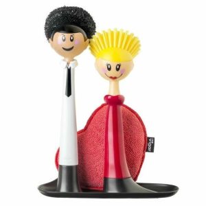 Комплект щёток для посуды Dolls, 2 шт + губка на подставке