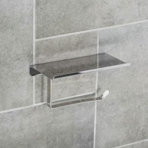 Держатель для туалетной бумаги с полочкой, 7,5x18x10 см, нержавеющая сталь