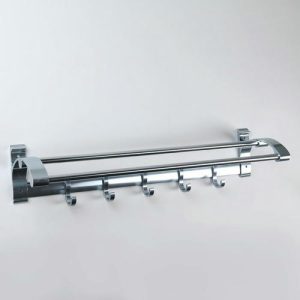 Полка откидная с держателем полотенец, 5 крючков, 59x12x15 см, алюминий