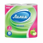 Туалетная бумага «Лилия» Яблоко, 2 слоя, 4 рулона, белый цвет