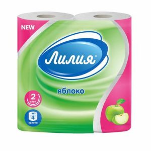 Туалетная бумага «Лилия» Яблоко, 2 слоя, 4 рулона, белый цвет