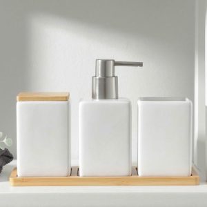 Набор аксессуаров для ванной комнаты SAVANNA Square, 4 предмета (дозатор для мыла, 2 стакана, подставка), цвет белый