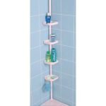 Угловая полка, 4 яруса, 135-250 см, размер полки 24,5х24,5 см, 2 крючка, цвет розовый