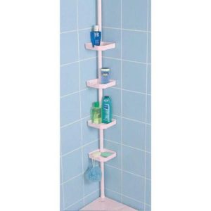 Угловая полка, 4 яруса, 135-250 см, размер полки 24,5х24,5 см, 2 крючка, цвет розовый