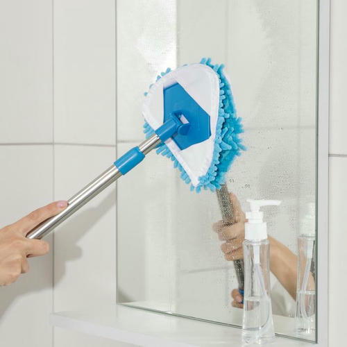 Окномойка с телескопической металлической ручкой Доляна, 13x13x55(92) см, поворотная головка, микрофибра, цвет синий — изображение 2