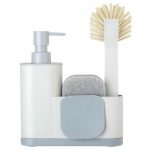 Щётка для мытья посуды в комплекте с губкой с дозатором на подставке Zeroline
