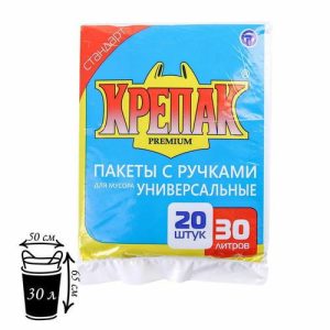 Мешки для мусора «Крепак», 30 л, с ручками, ПНД, 11 мкм, 50x65 см, 20 шт, цвет чёрный