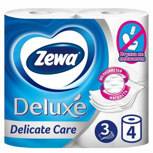 Туалетная бумага Zewa Deluxe Delicate Care, 3 слоя, 4 шт