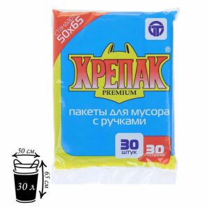 Мешки для мусора «Крепак», 30 л, с ручками, ПНД, 11 мкм, 50x65 см, 30 шт, цвет чёрный