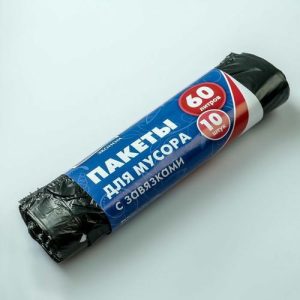 Мешки для мусора с завязками «Эконом», 60 л, 15 мкм, ПНД, 10 шт, цвет чёрный