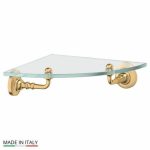 Угловая полка с держателями, ширина 22 см, стекло, матовое золото