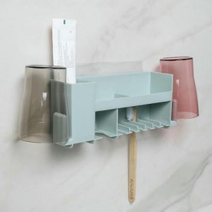 Полка для ванной комнаты в комплекте с 2 стаканами и креплениями, 36x6,7x12,5 см, цвет МИКС