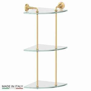Угловая полка трёхъярусная, ширина 23 см, стекло, матовое золото