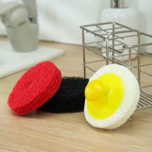 Губка для посуды абразивная с ручкой, 8x8 см, 2 сменные насадки в комплекте, цвет МИКС