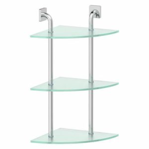 Угловая полка трёхъярусная, ширина 30 см, матовое стекло, хром