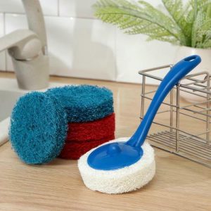 Губка для посуды абразивная с ручкой, 8x20 см, цвет МИКС