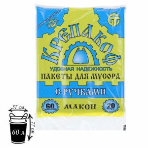 Мешки для мусора «Крепакоф», 60 л, с ручками, ПНД, 11 мкм, 57x77 см, 20 шт