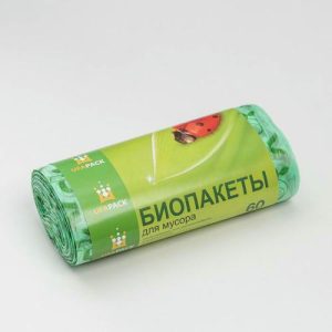 Мешки для мусора «Био», 60 л, 54x64 см, 15 мкм, ПНД, 20 шт, цвет зелёный