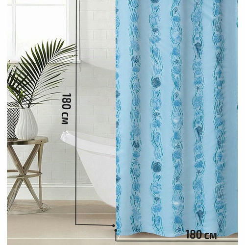 Штора для ванной «Ракушки», 180x180 см, полиэтилен, цвет голубой — изображение 2