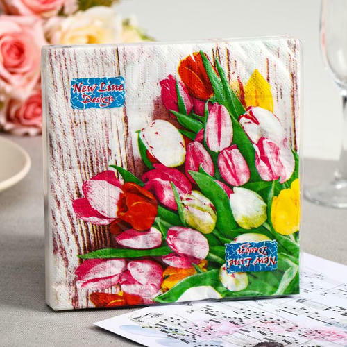 Салфетки бумажные New line FRESCO «Тюльпаны букет», 3 слоя, 33*33 см, 20 шт