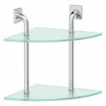 Угловая полка двухъярусная, ширина 30 см, матовое стекло, хром