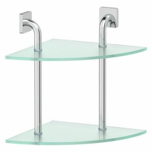 Угловая полка двухъярусная, ширина 30 см, матовое стекло, хром