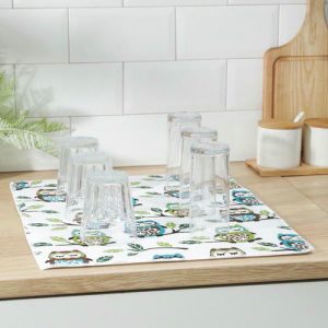 Коврик для сушки посуды Доляна «Совы», 38x51 см, микрофибра