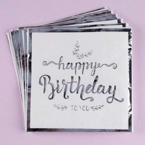 Салфетки бумажные «С днём рождения», 33 x 33 см, в наборе 12 штук, цвет серебро