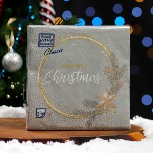 Салфетки бумажные Home Collection «Золотой венок на сером», 3 слоя, 33х33, 20 шт