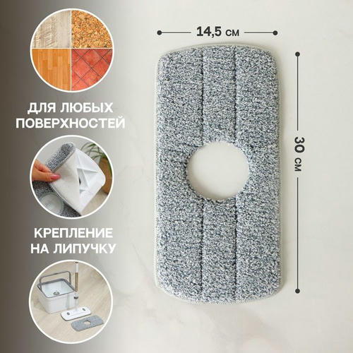 Насадка для швабры прямоугольная Raccoon, с вырезом, 30x14,5 см, микрофибра, цвет серый