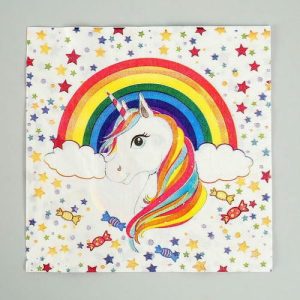 Салфетки бумажные «Единорог и радуга», 33х33 см, набор 20 шт
