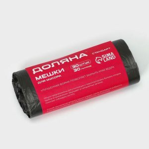 Мешки для мусора Доляна «Стандарт», 30 л, 5 мкм, 45x54, ПНД, 30 шт, цвет чёрный