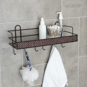 Полка бытовая с крючками Доляна «Антрэ», 42x15x19 см, цвет коричневый